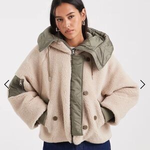 ASOS Reversible Olive Green Quilted Borg Jacket